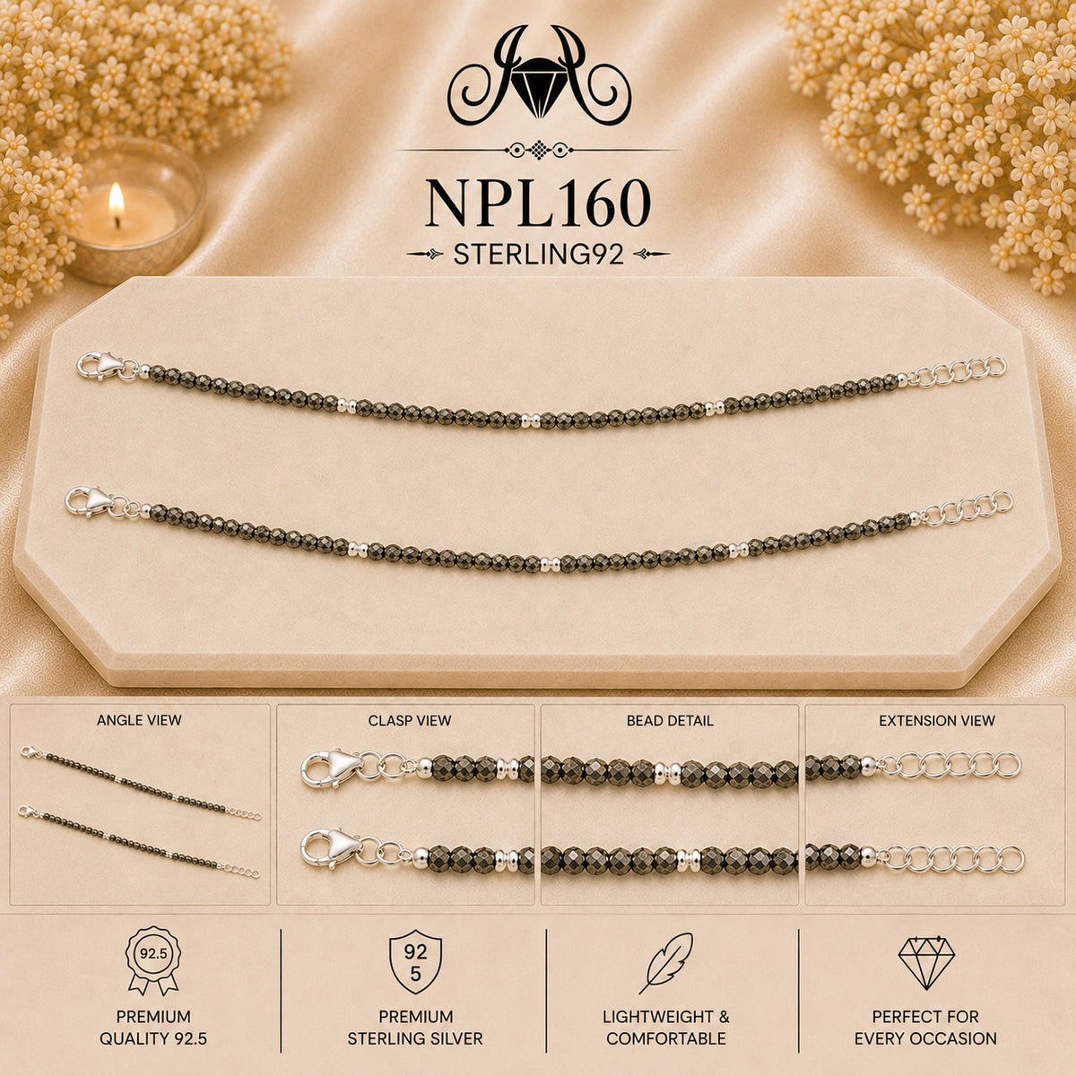 NPL160 Black Beeds Payal collage
