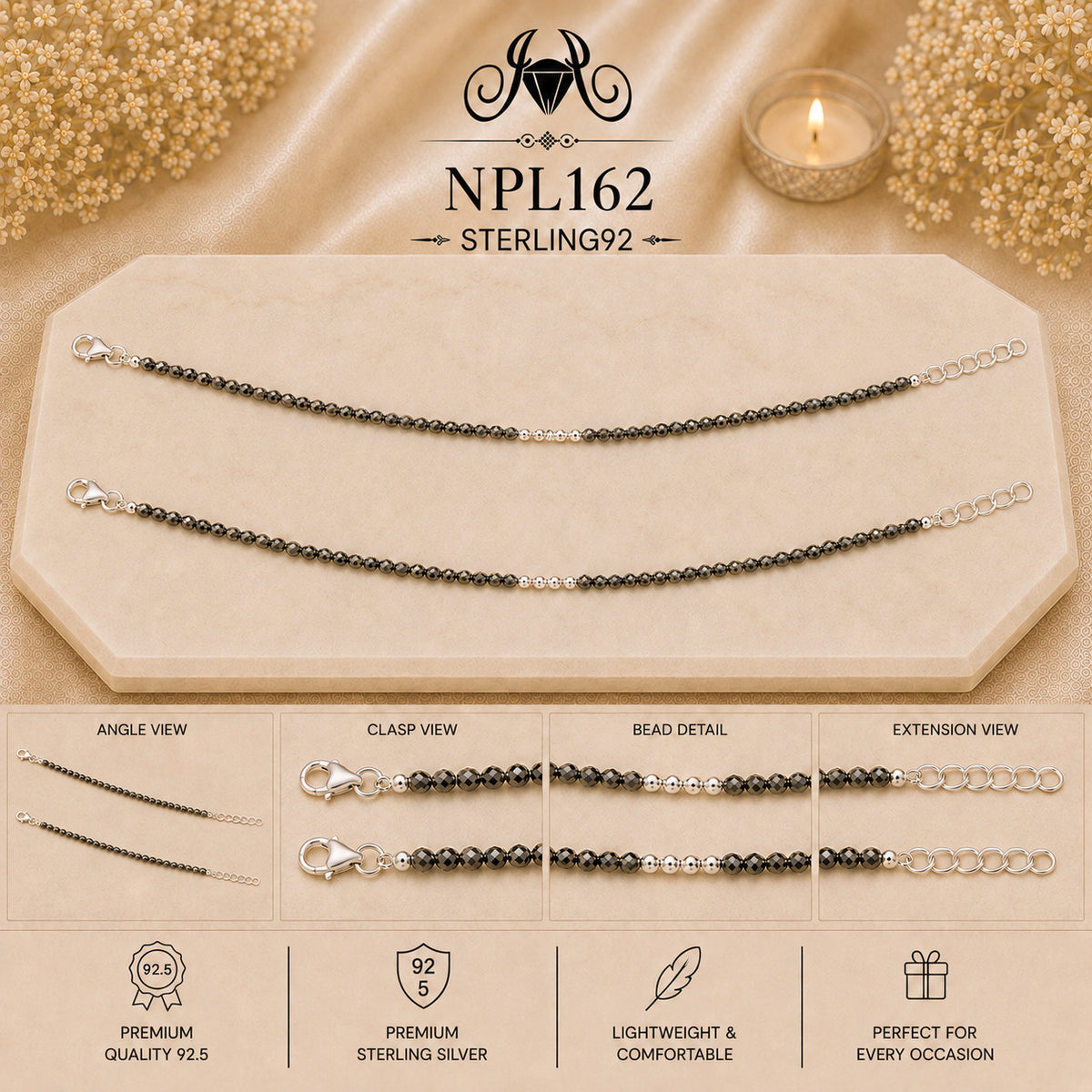 NPL162 Black Beeds Payal collage