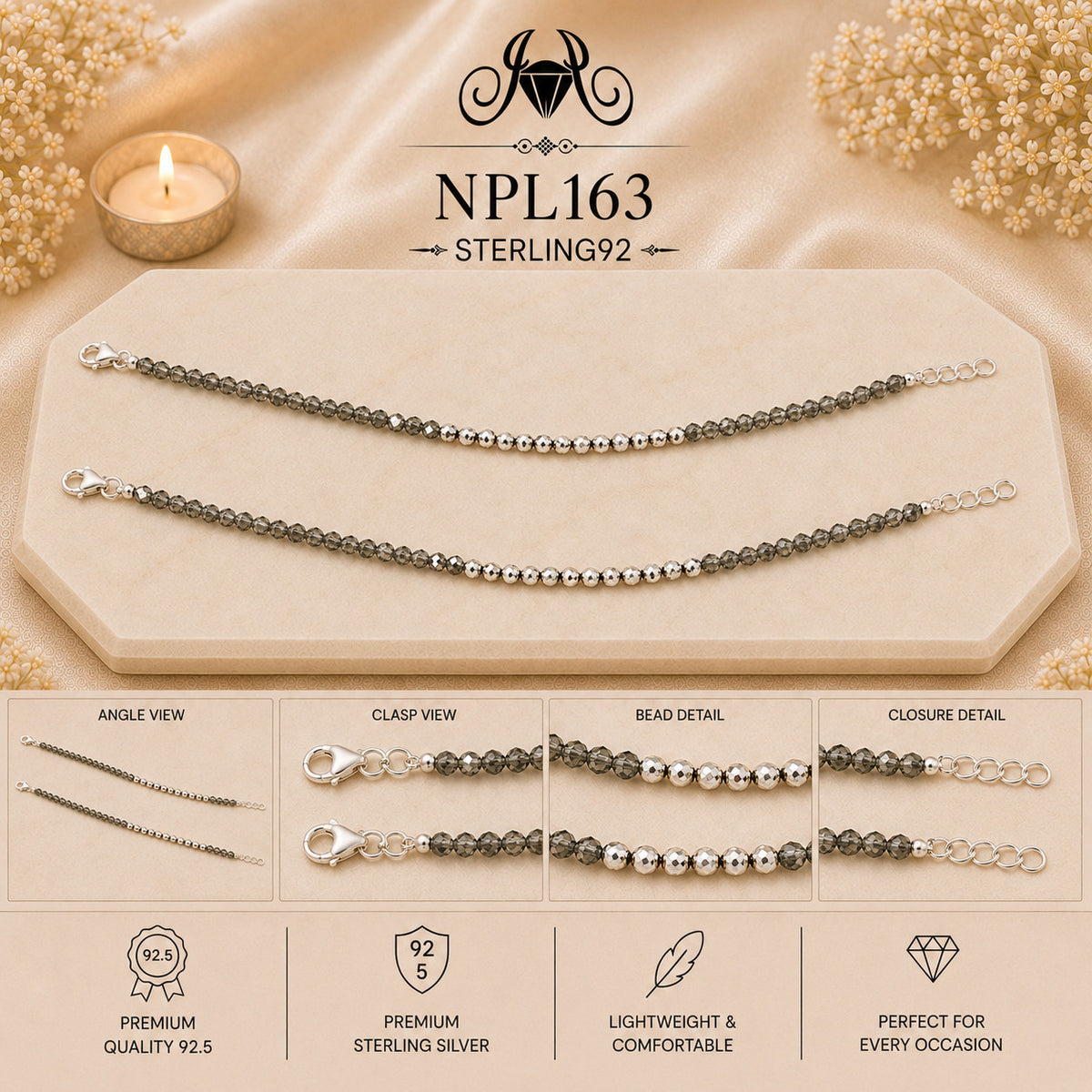 NPL163 Black Beeds Payal collage