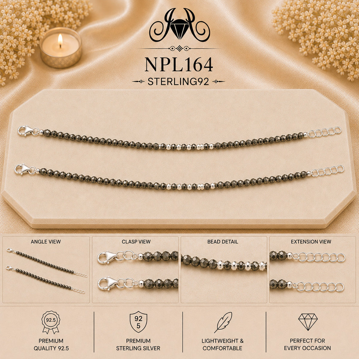 NPL164 Black Beeds Payal collage