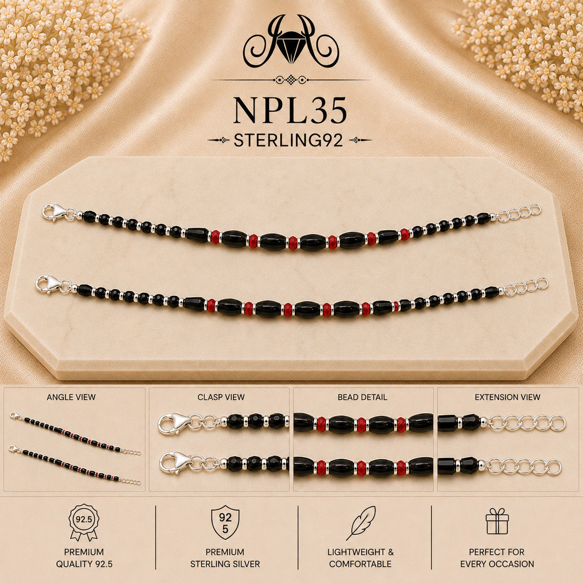 NPL35 Black Beeds Payal collage