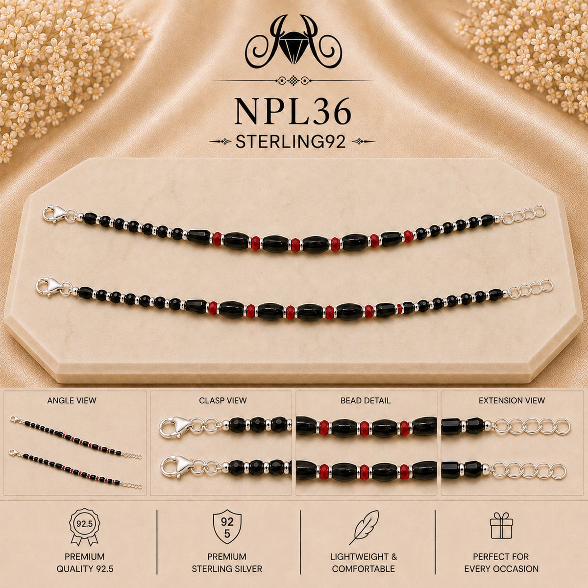 NPL36 Black Beeds Payal collage
