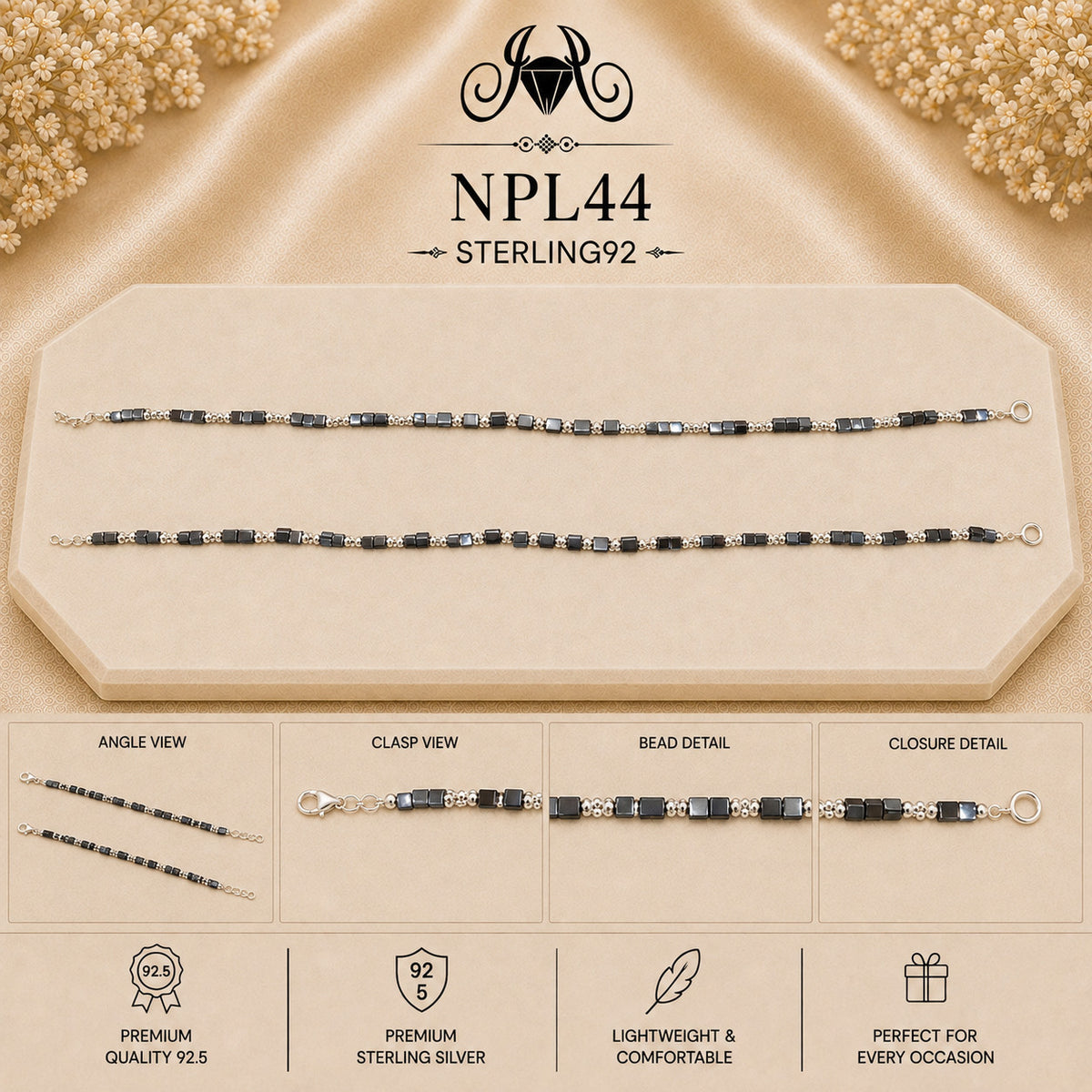 NPL44 Black Beeds Payal collage