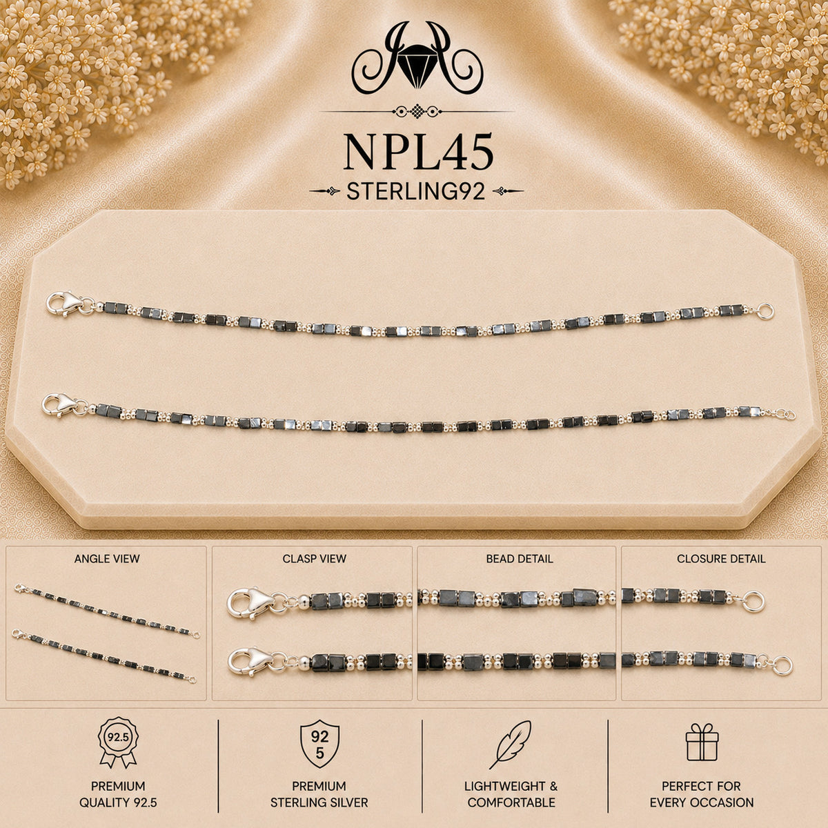 NPL45 Black Beeds Payal collage