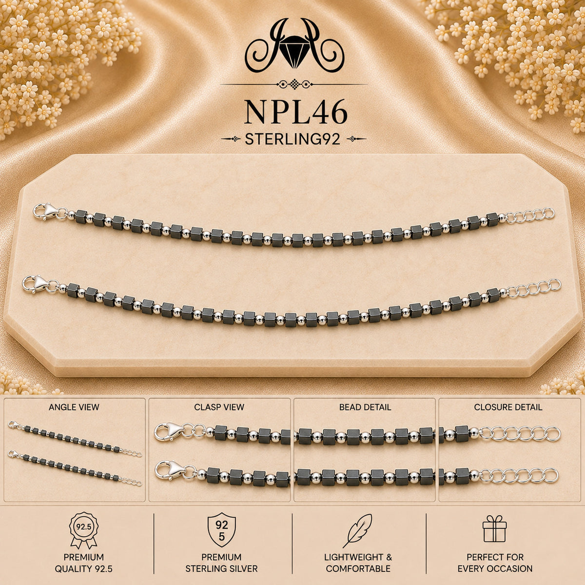 NPL46 Black Beeds Payal collage