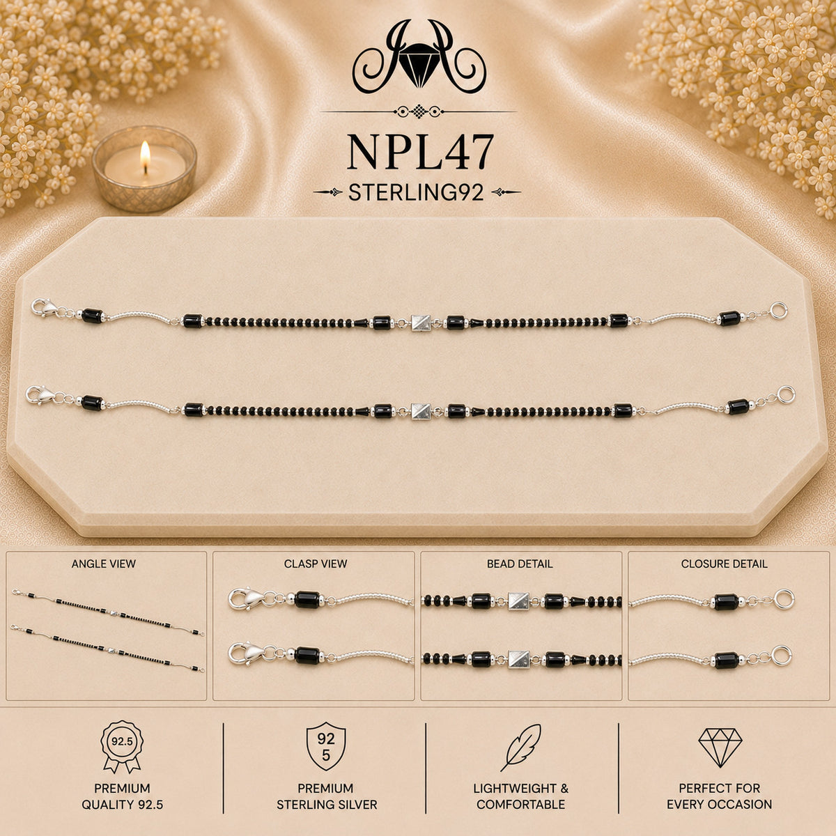NPL47 Black Beeds Payal collage