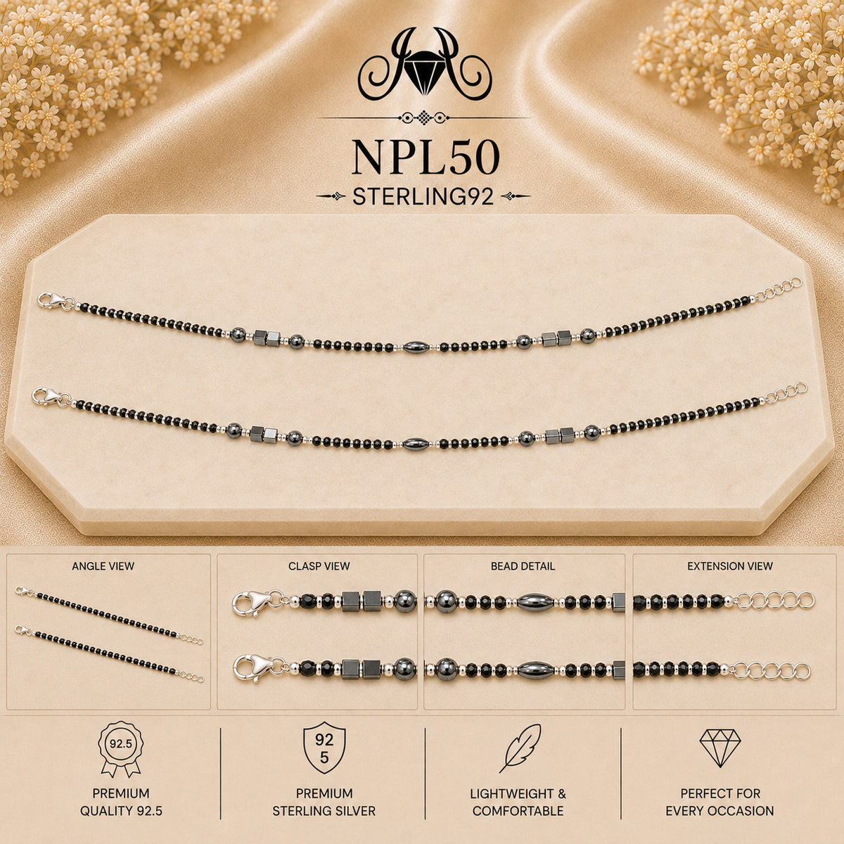 NPL50 Black Beeds Payal collage