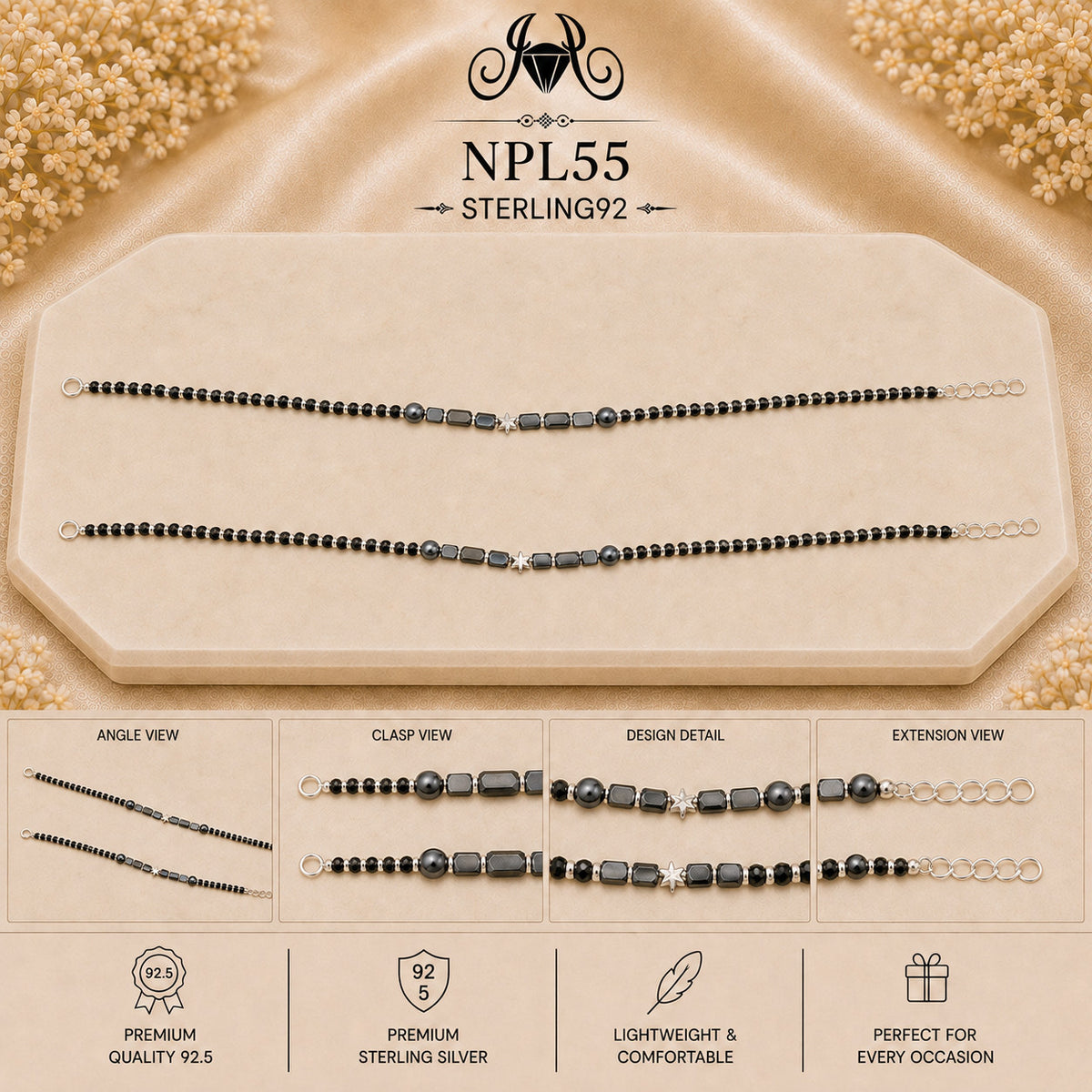 NPL55 Black Beeds Payal collage