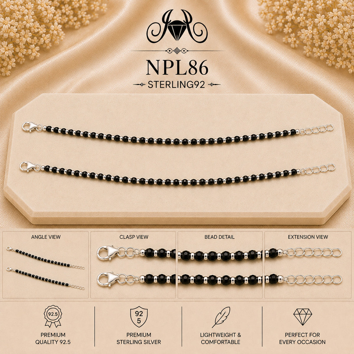 NPL86 Black Beeds Payal collage