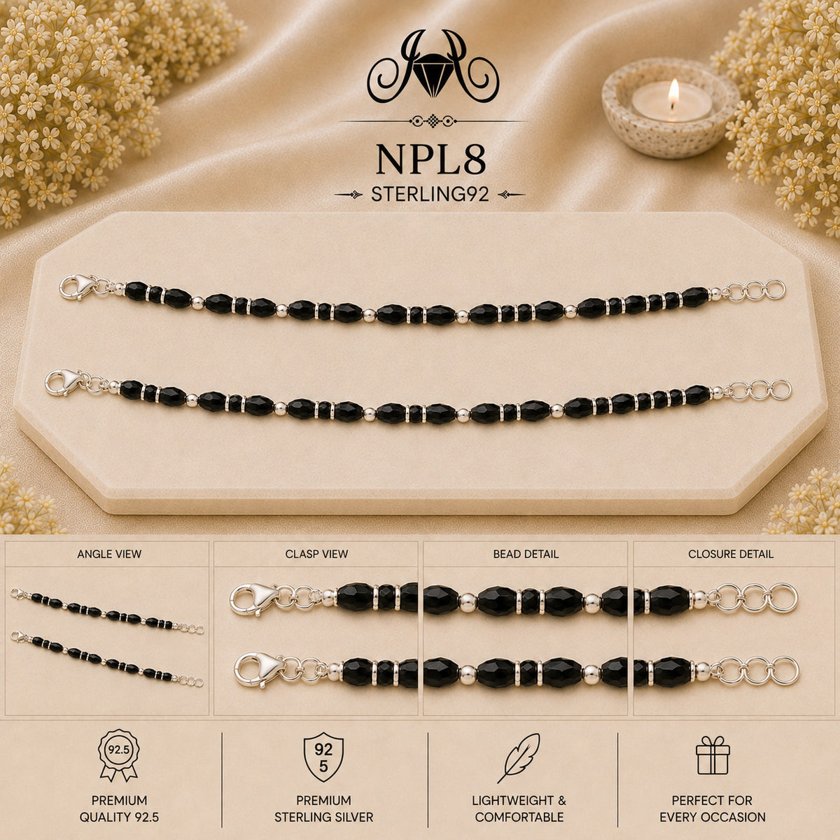 NPL8 Black Beeds Payal collage