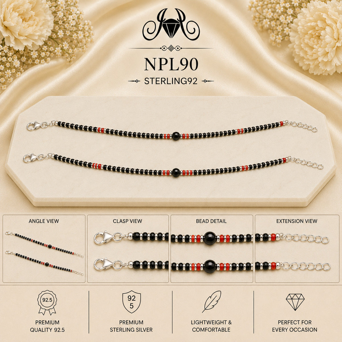 NPL90 Black Beeds Payal collage