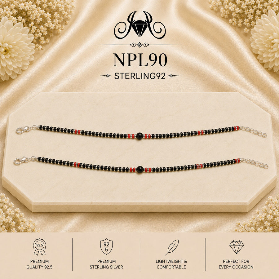 Clustered Silver Sphere Black Bead 92.5 Sterling Silver Payal – NPL90