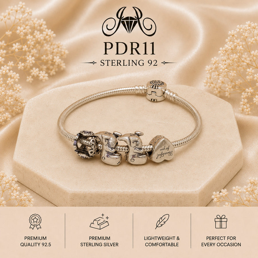 PDR11 Premium Sterling Silver Ladies Charm Bracelet - Secure Lock