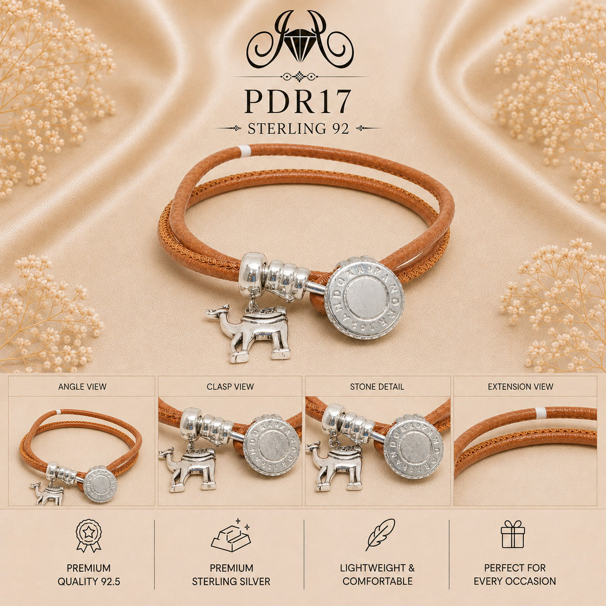 PDR17 92.5 Sterling Silver Charm Bracelet collage