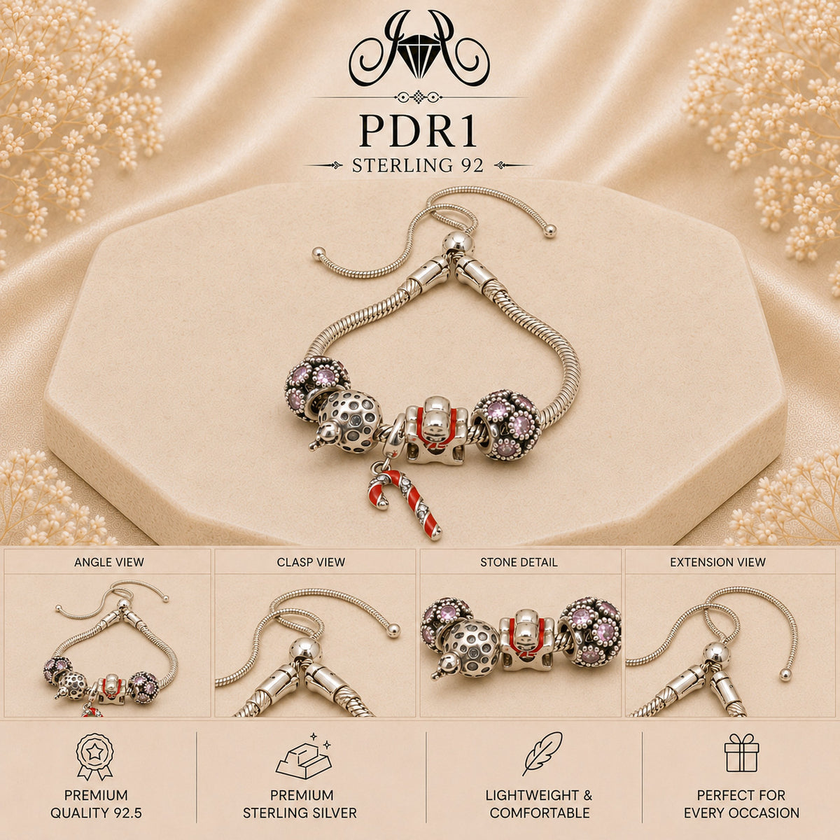 PDR1 92.5 Sterling Silver Charm Bracelet collage