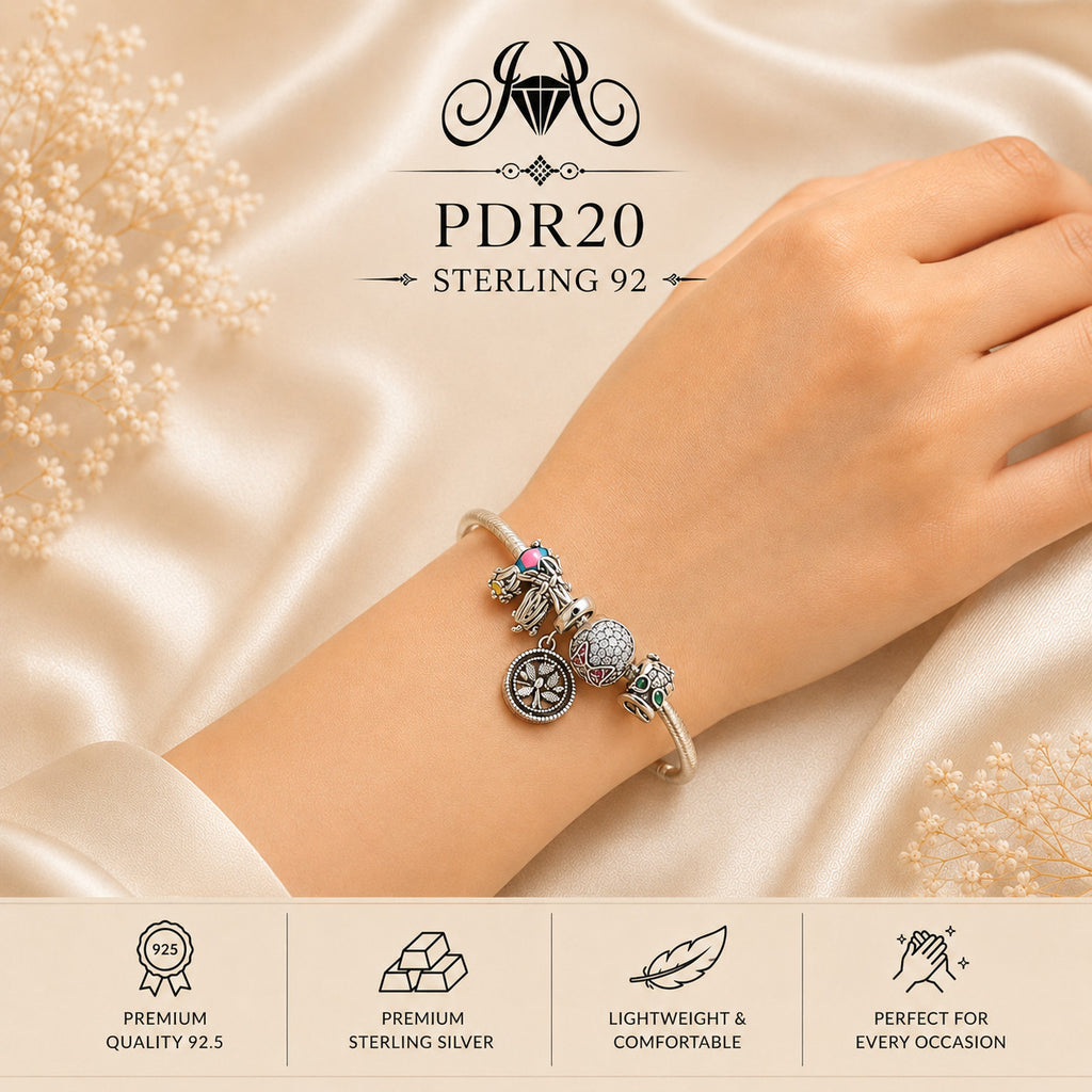 PDR20 92.5 Sterling Silver Charm Bracelet wearing view