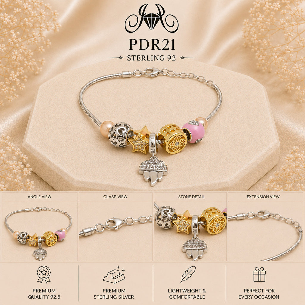 PDR21 92.5 Sterling Silver Charm Bracelet collage