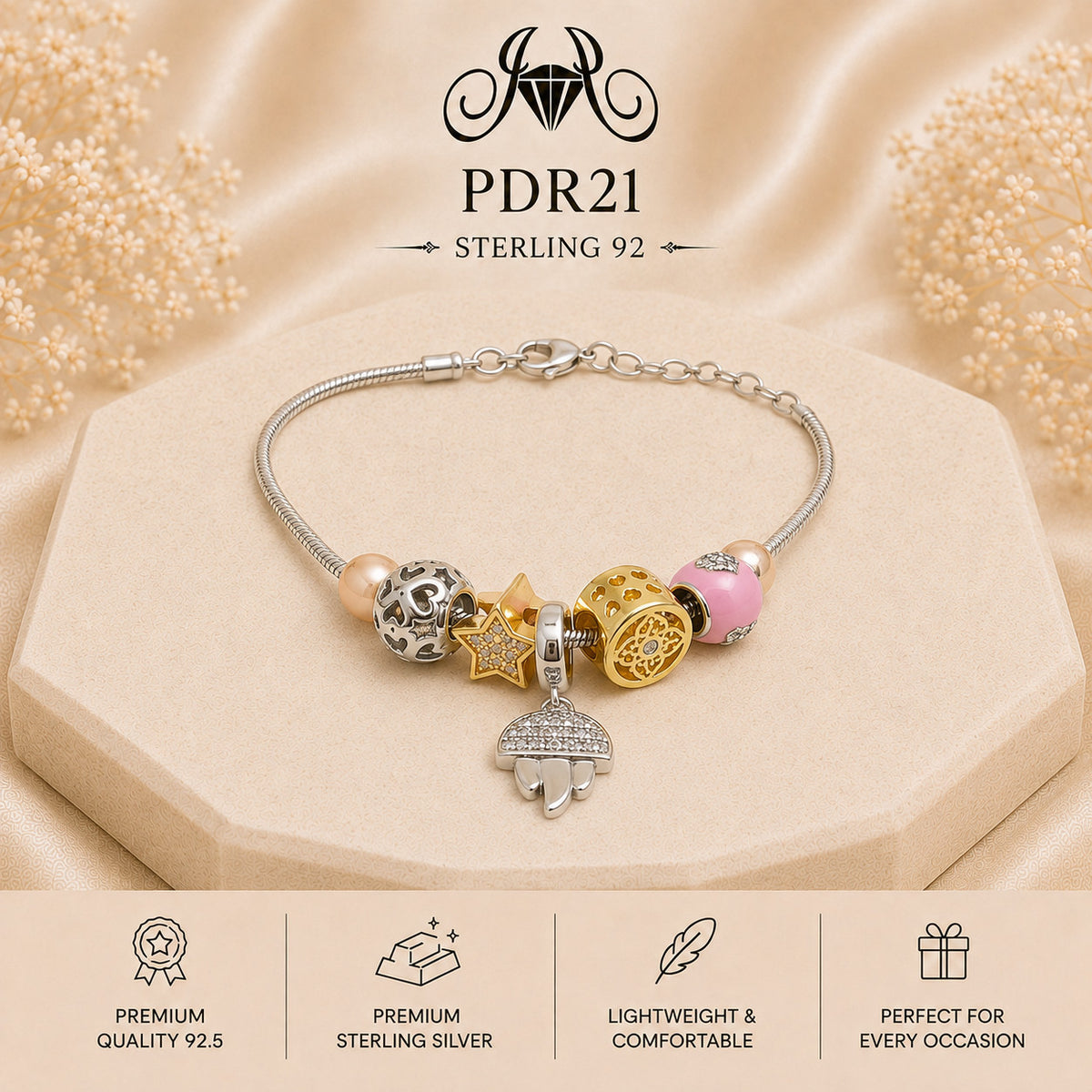 PDR21 92.5 Sterling Silver Charm Bracelet portrait