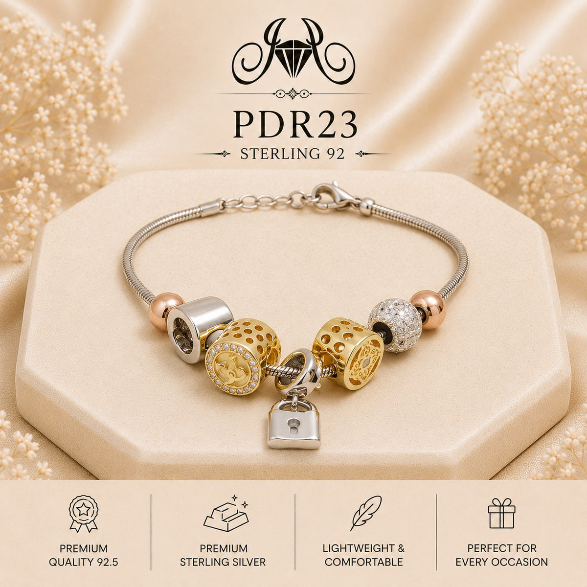 PDR23 92.5 Sterling Silver Charm Bracelet portrait