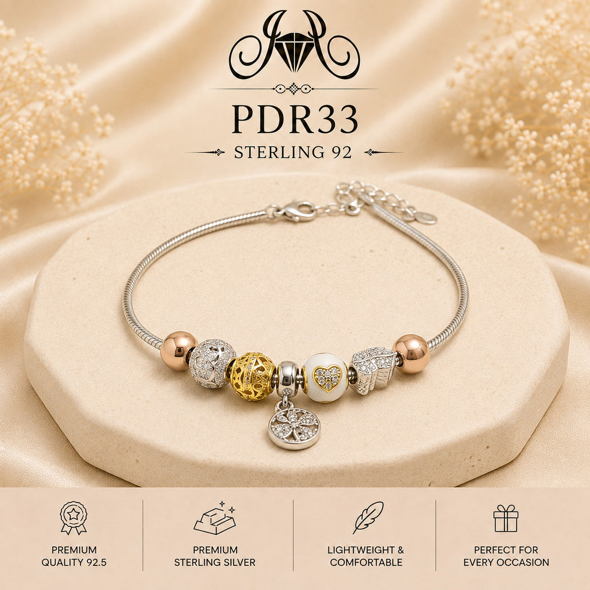 PDR33 92.5 Sterling Silver Charm Bracelet portrait