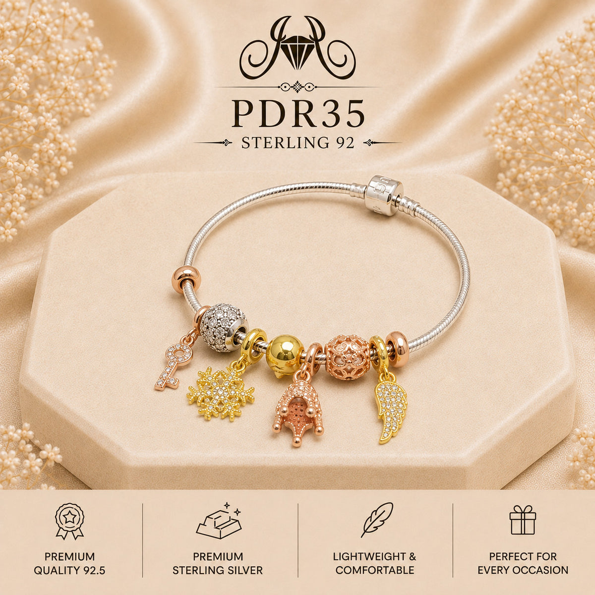 PDR35 92.5 Sterling Silver Charm Bracelet portrait