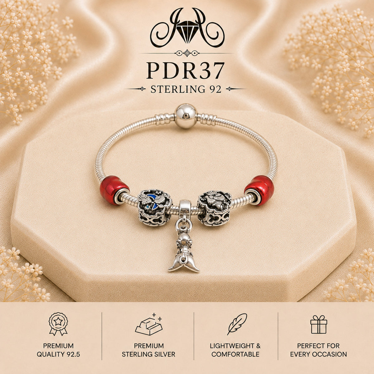 PDR37 92.5 Sterling Silver Charm Bracelet portrait