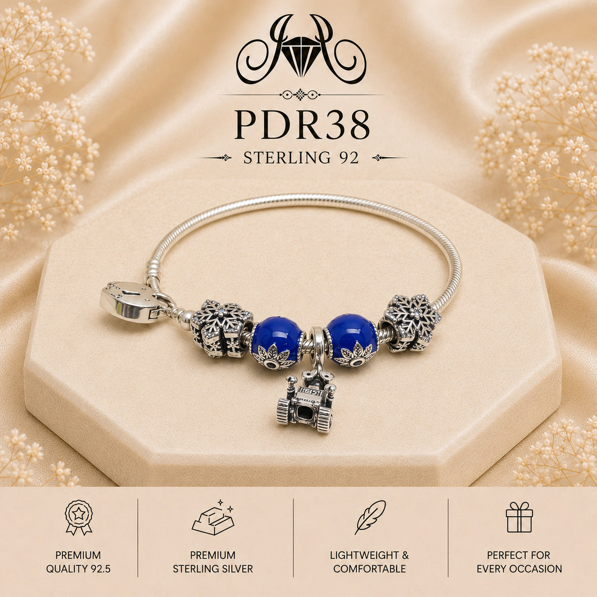 PDR38 92.5 Sterling Silver Charm Bracelet portrait