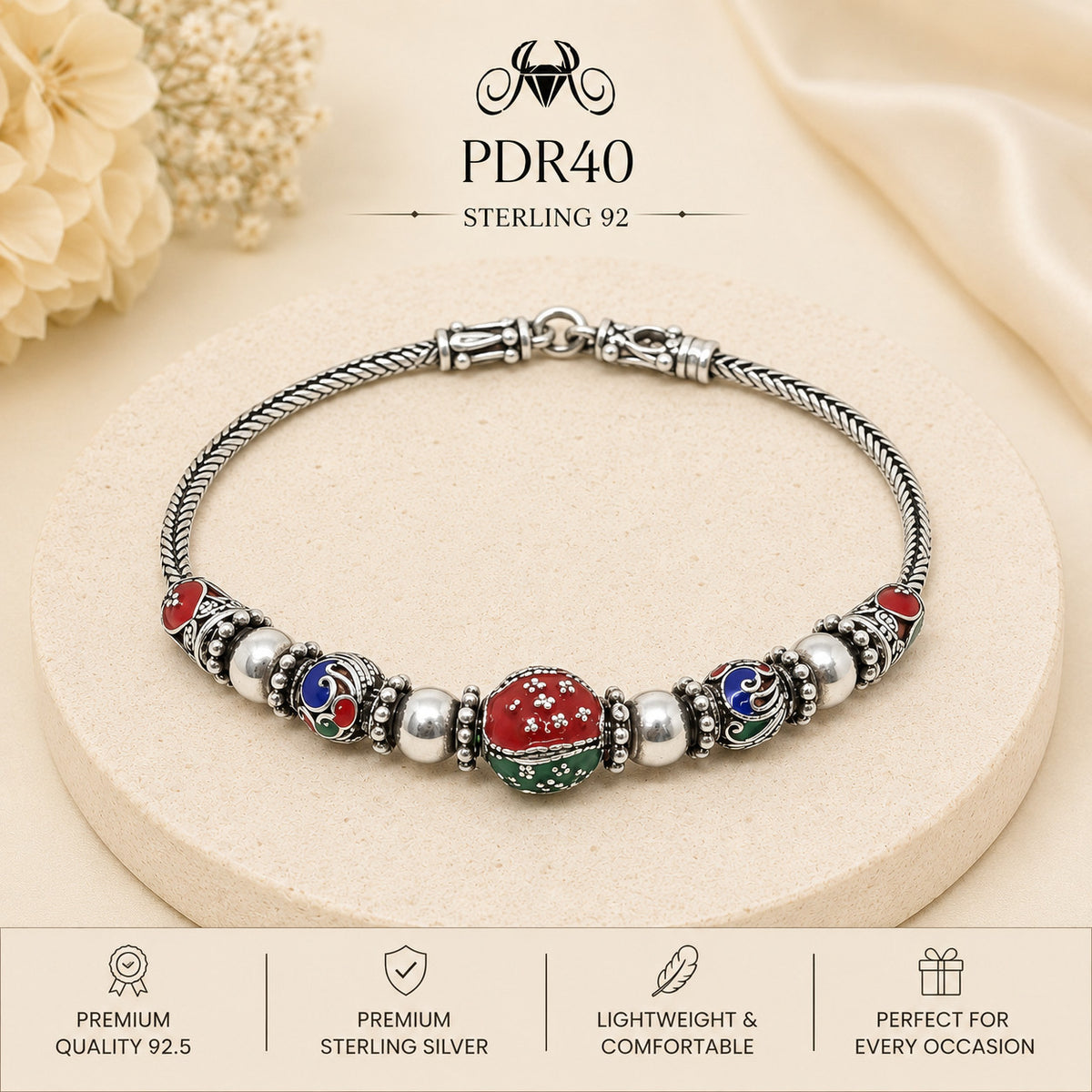 PDR40 92.5 Sterling Silver Charm Bracelet portrait