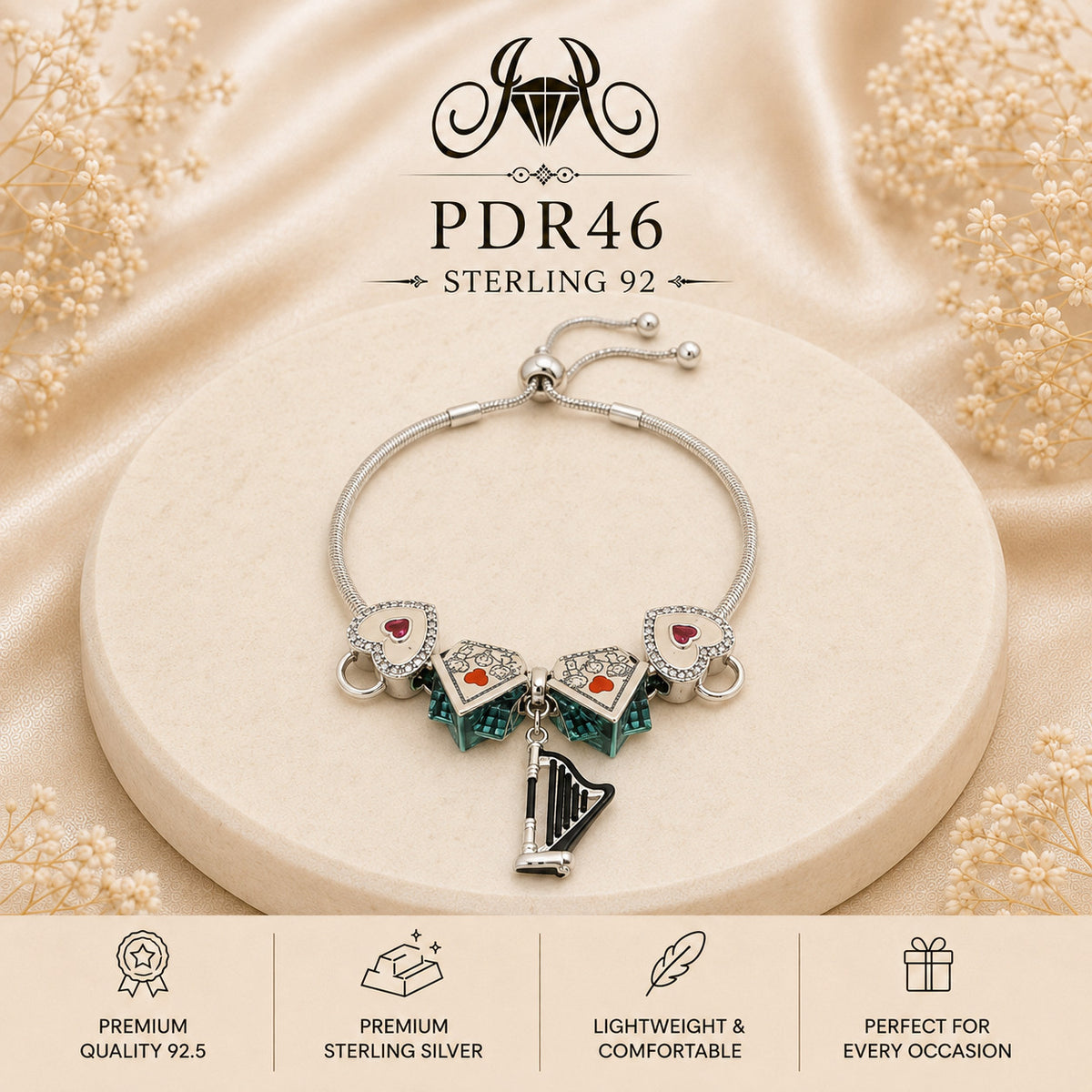 PDR46 92.5 Sterling Silver Charm Bracelet portrait