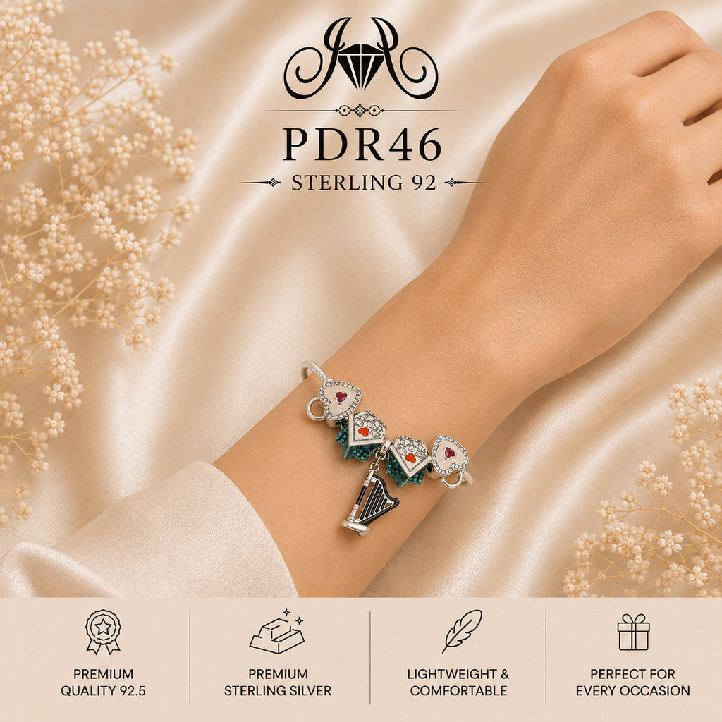 PDR46 92.5 Sterling Silver Charm Bracelet wearing view