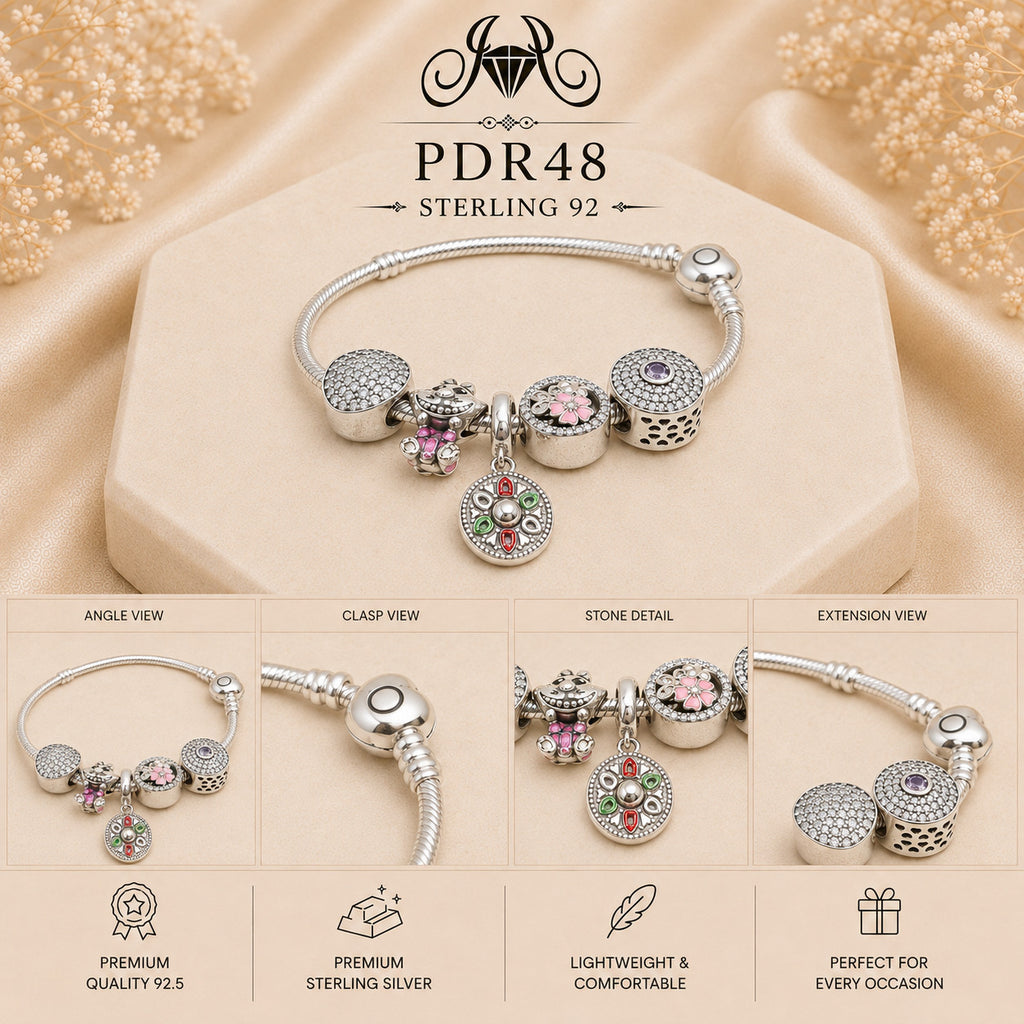 PDR48 92.5 Sterling Silver Charm Bracelet collage
