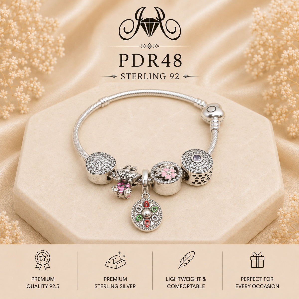 PDR48 92.5 Sterling Silver Charm Bracelet portrait