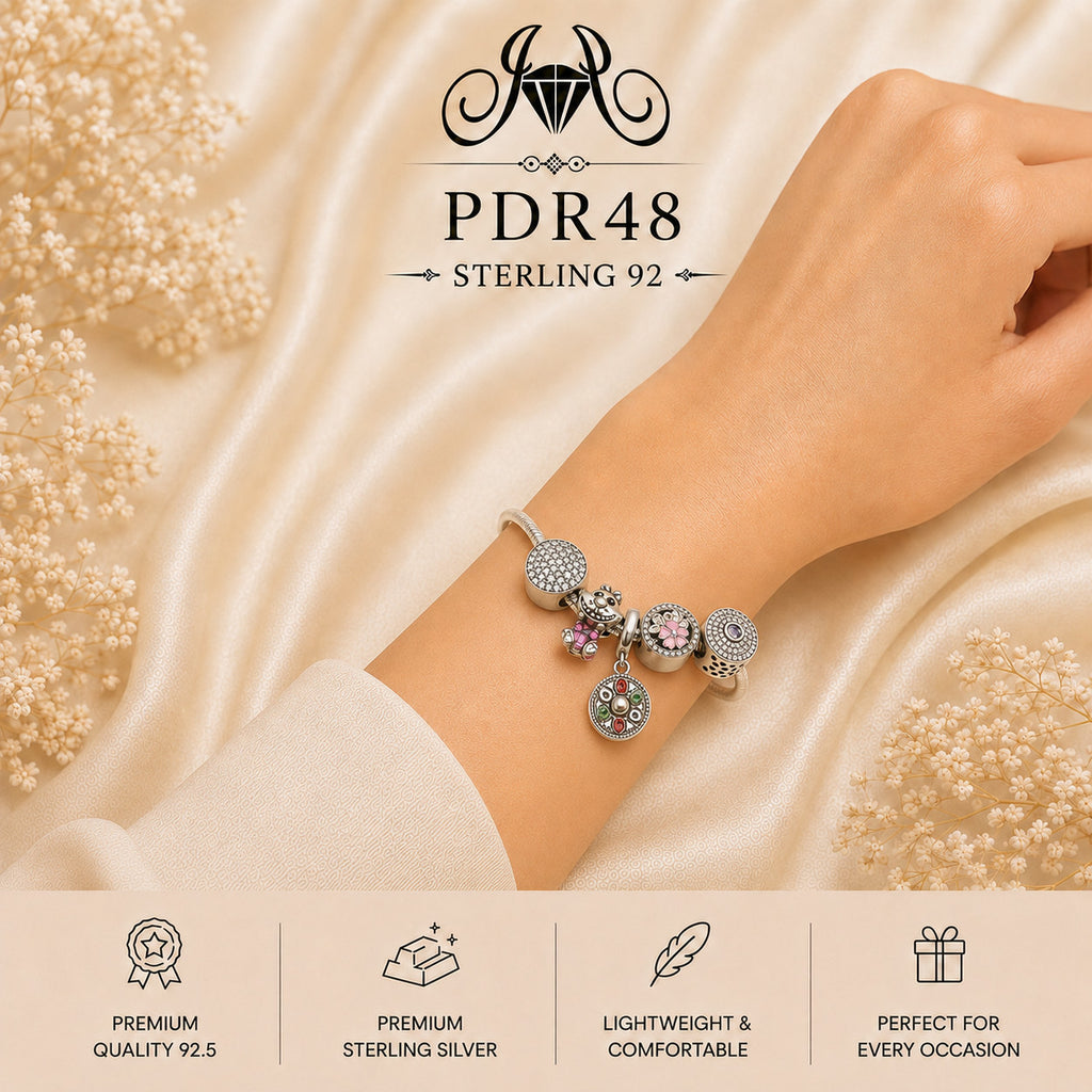 PDR48 92.5 Sterling Silver Charm Bracelet wearing view