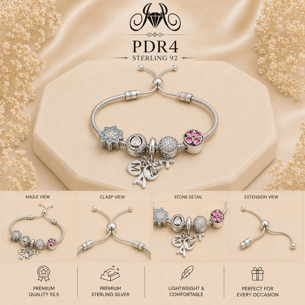 PDR4 92.5 Sterling Silver Charm Bracelet collage