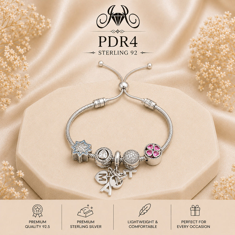 PDR4 Premium Sterling Silver Ladies Charm Bracelet - Adjustable