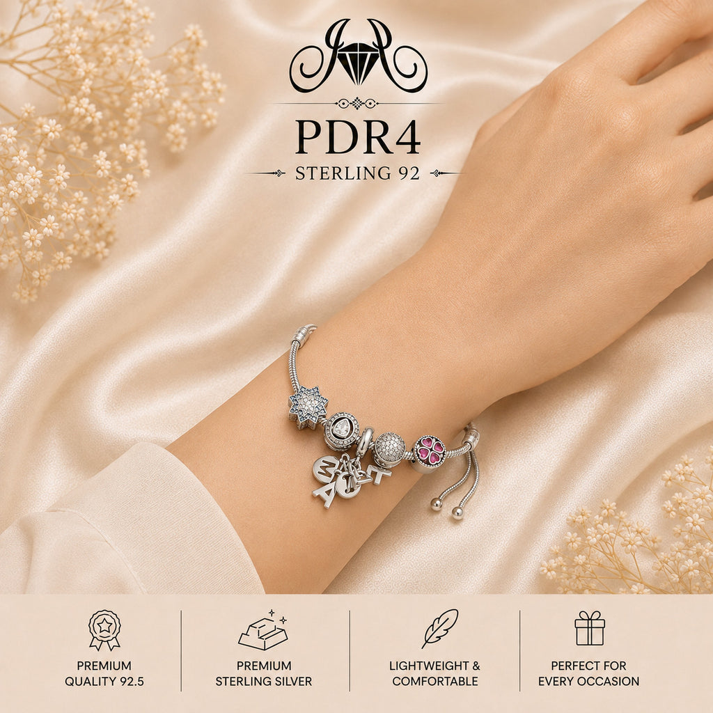PDR4 92.5 Sterling Silver Charm Bracelet wearing view