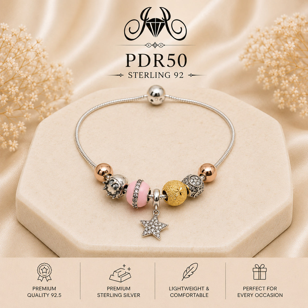 PDR50 92.5 Sterling Silver Charm Bracelet portrait