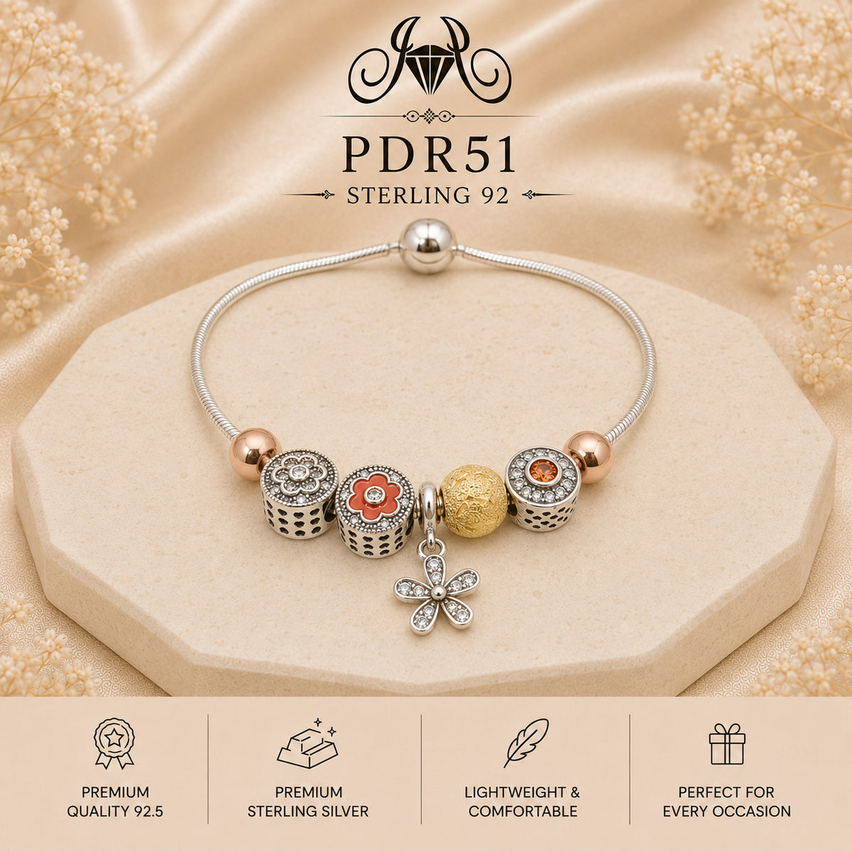 PDR51 92.5 Sterling Silver Charm Bracelet portrait