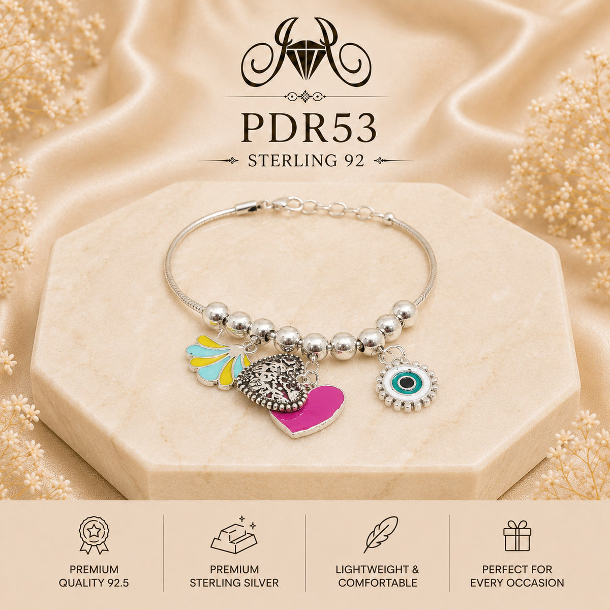 PDR53 92.5 Sterling Silver Charm Bracelet portrait
