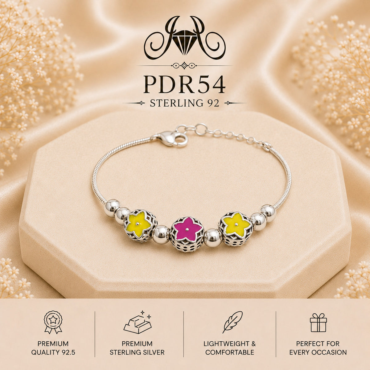 PDR54 92.5 Sterling Silver Charm Bracelet portrait