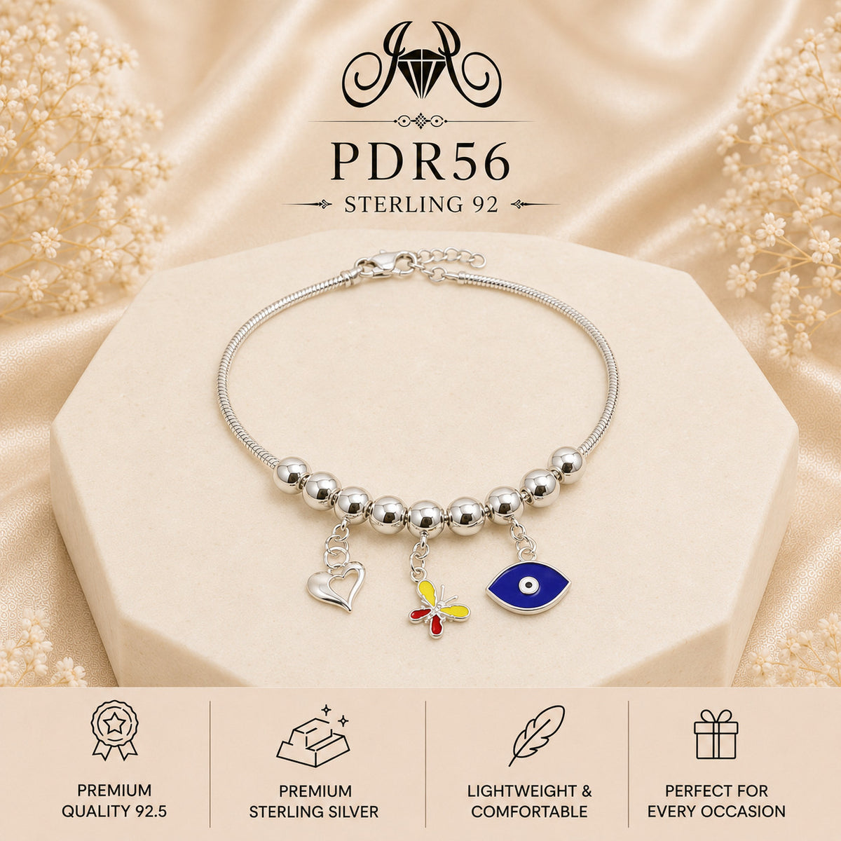 PDR56 92.5 Sterling Silver Charm Bracelet portrait