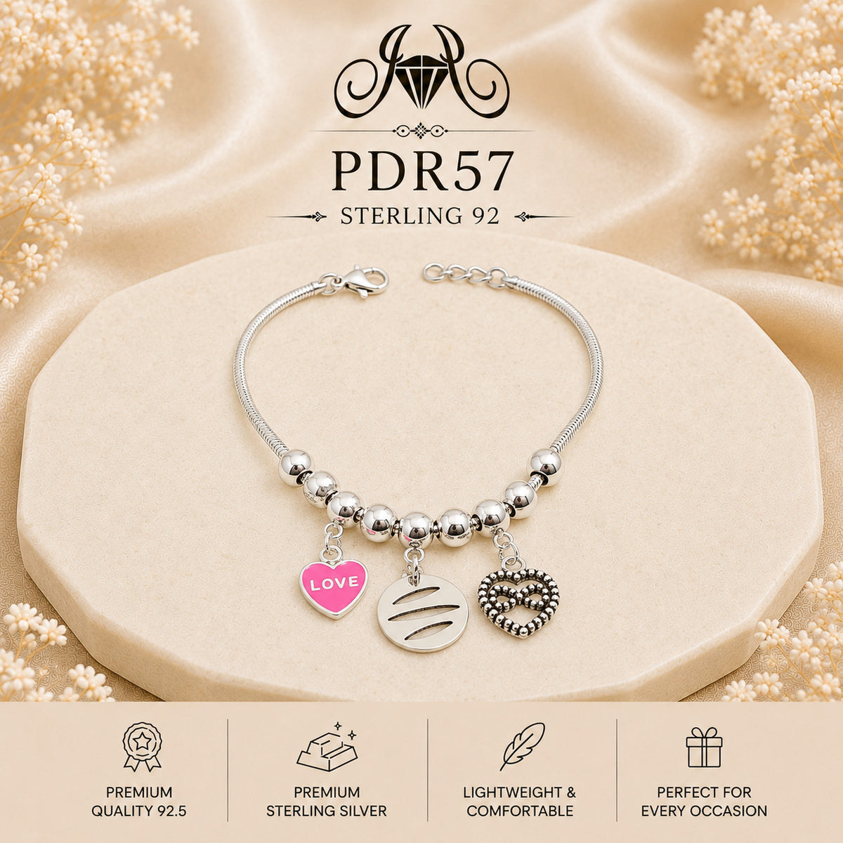 PDR57 92.5 Sterling Silver Charm Bracelet portrait