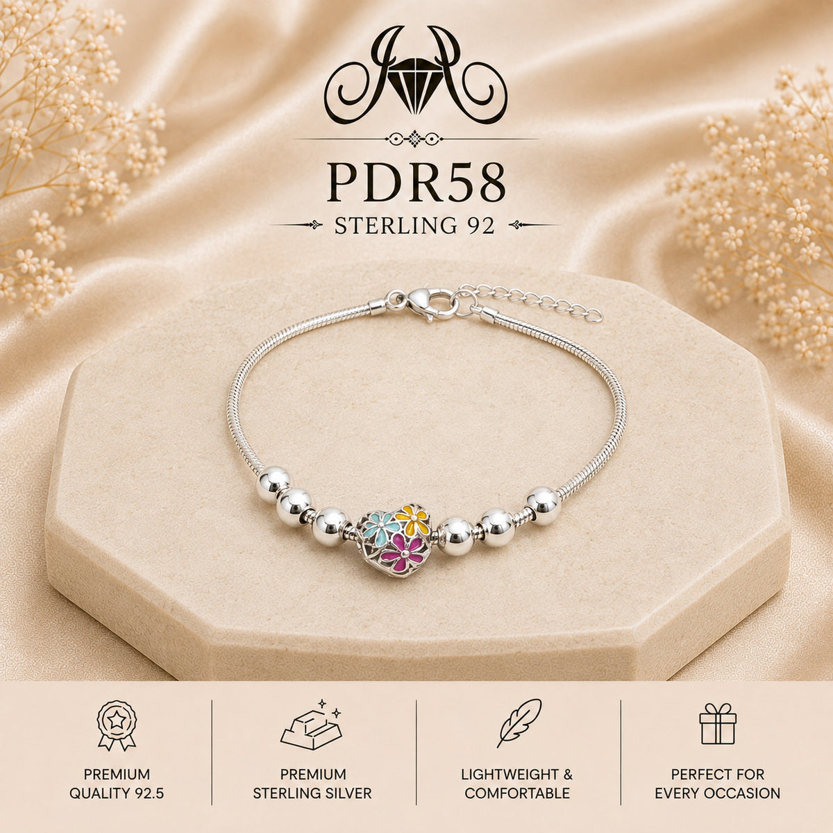 PDR58 92.5 Sterling Silver Charm Bracelet portrait