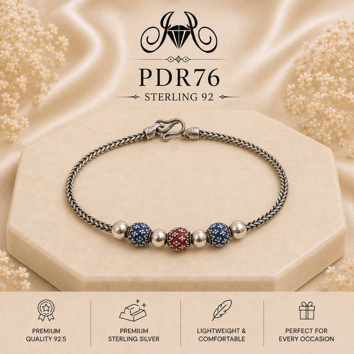 PDR76 92.5 Sterling Silver Charm Bracelet portrait