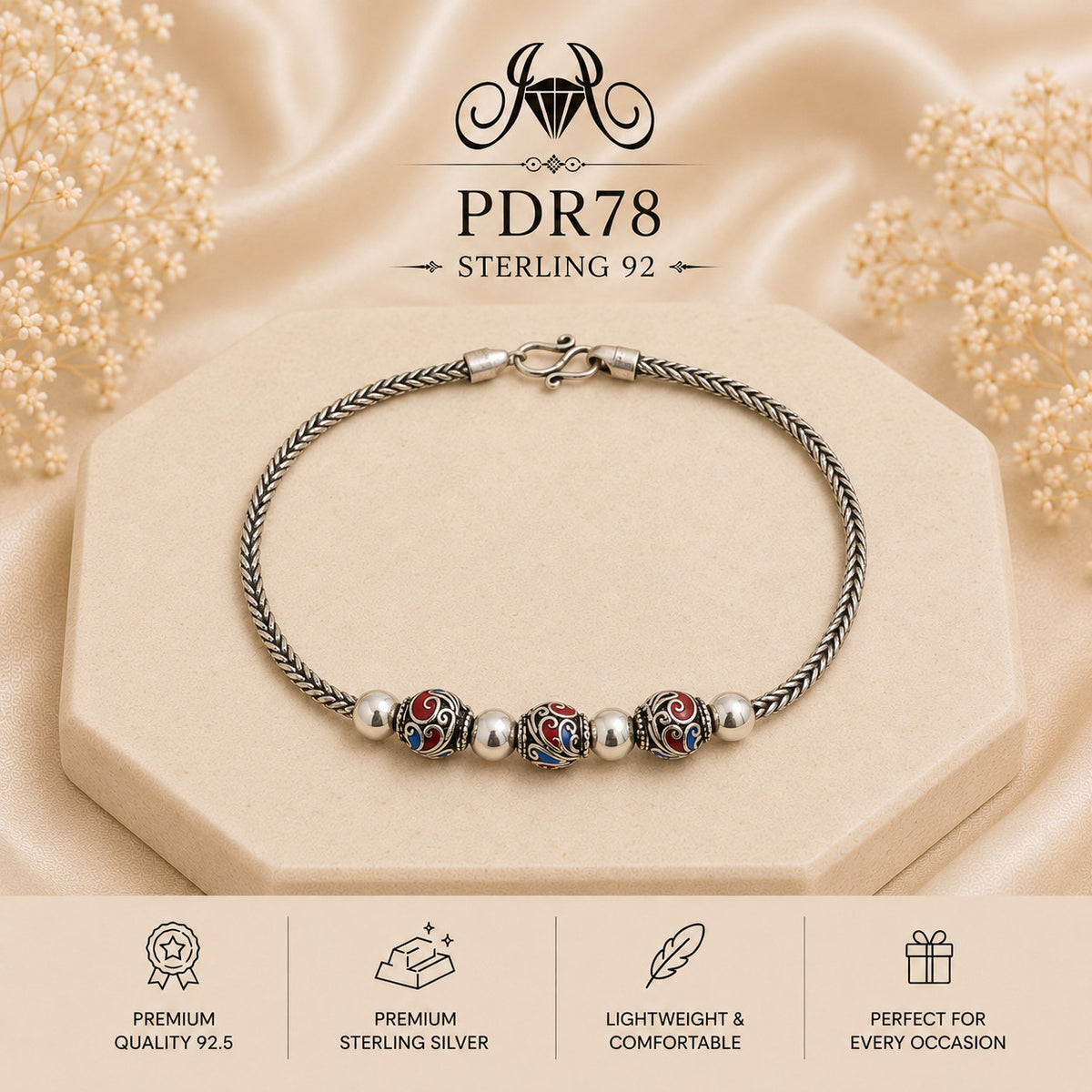 PDR78 92.5 Sterling Silver Charm Bracelet portrait