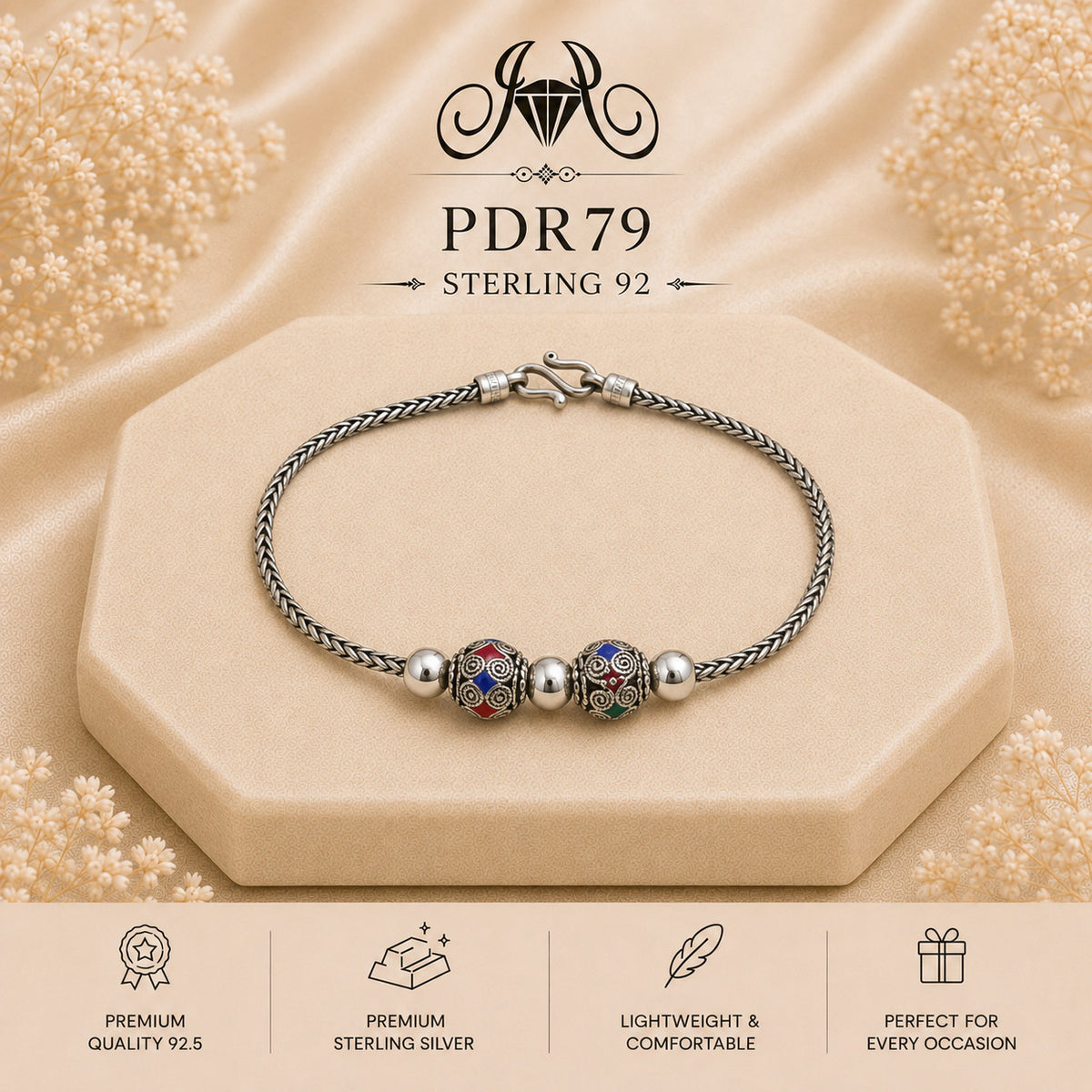 PDR79 92.5 Sterling Silver Charm Bracelet portrait