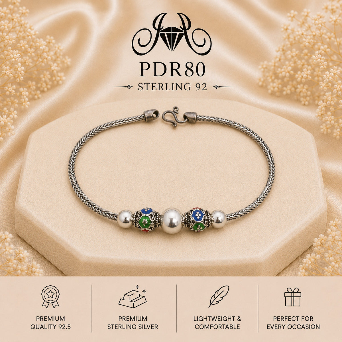 PDR80 92.5 Sterling Silver Charm Bracelet portrait