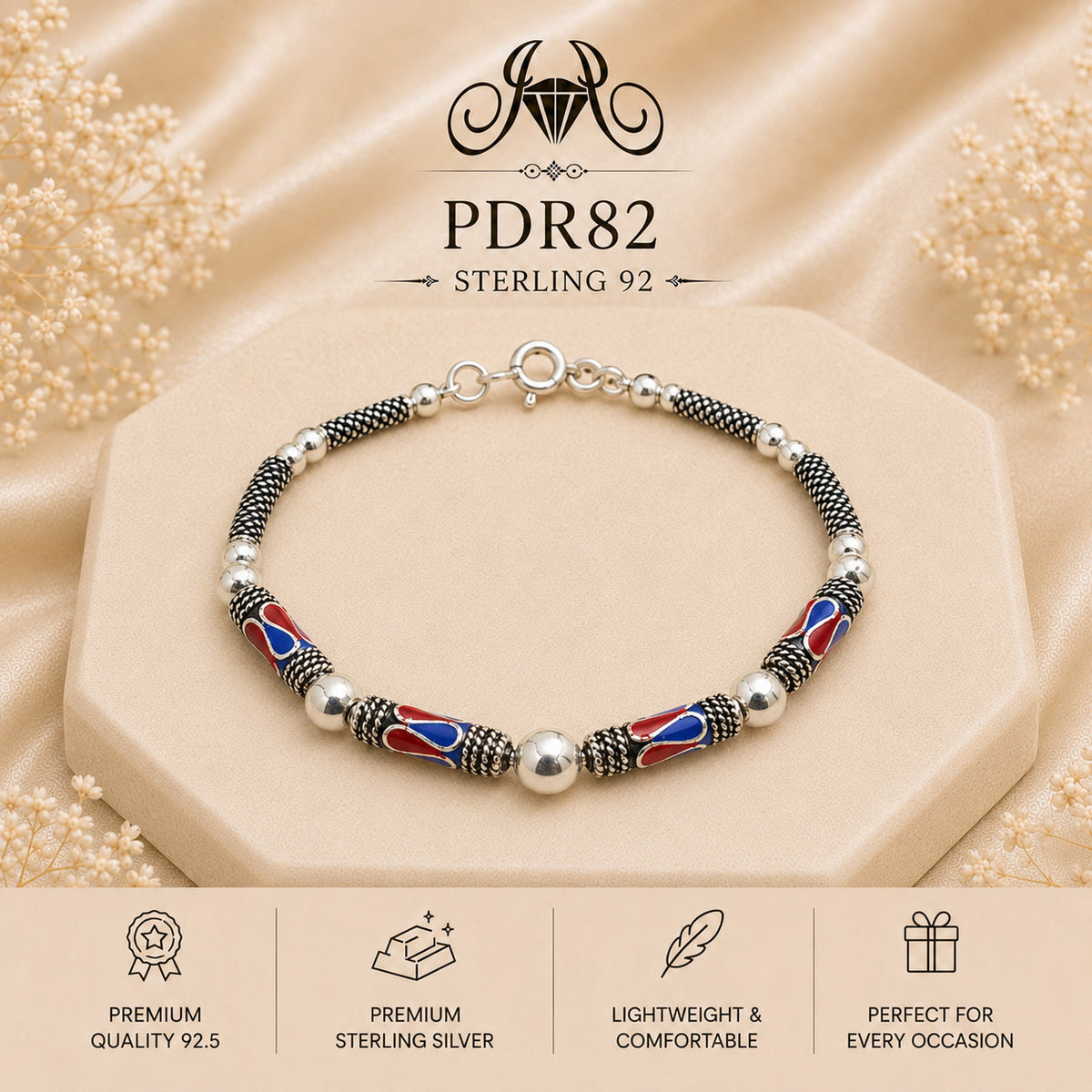 PDR82 92.5 Sterling Silver Charm Bracelet portrait