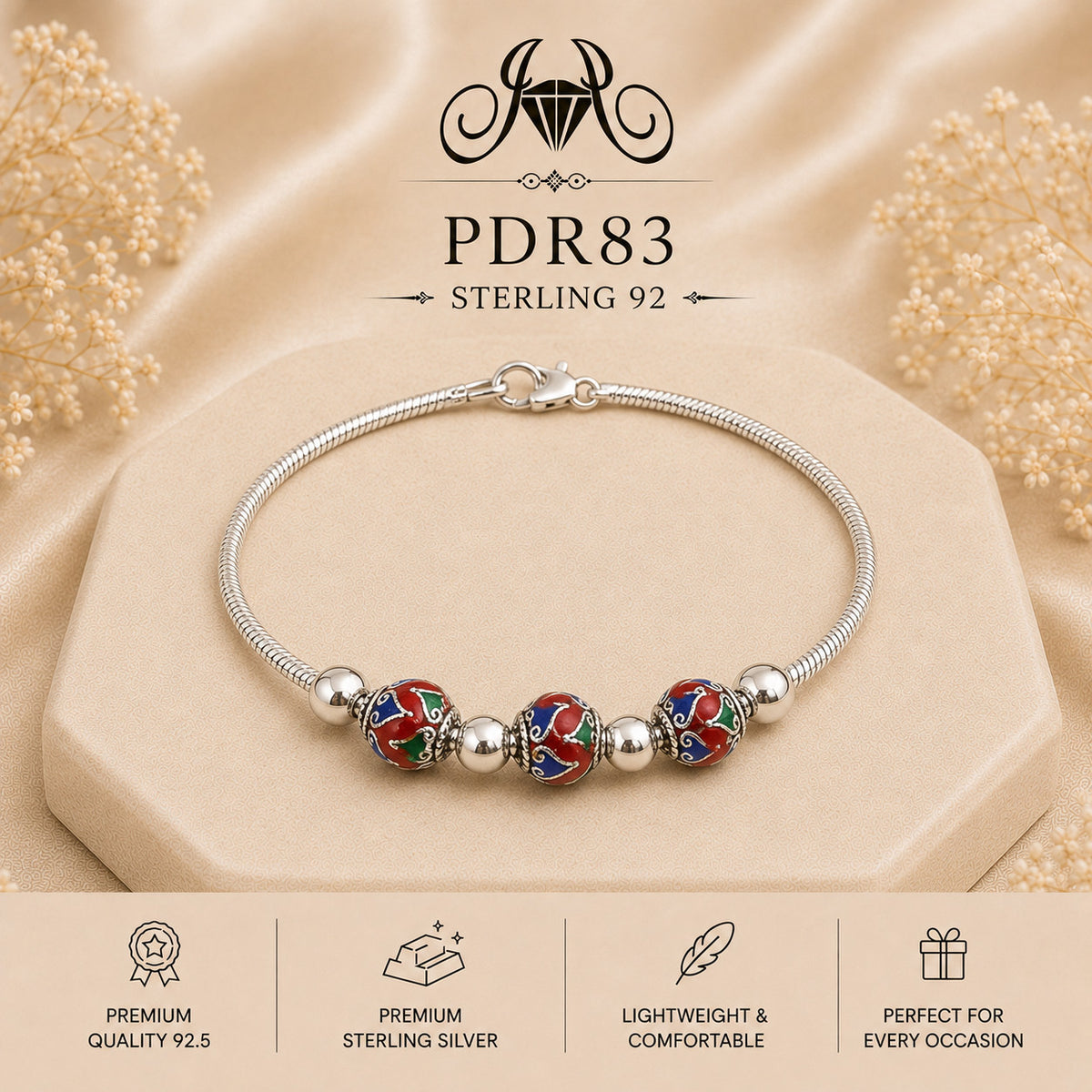 PDR83 92.5 Sterling Silver Charm Bracelet portrait