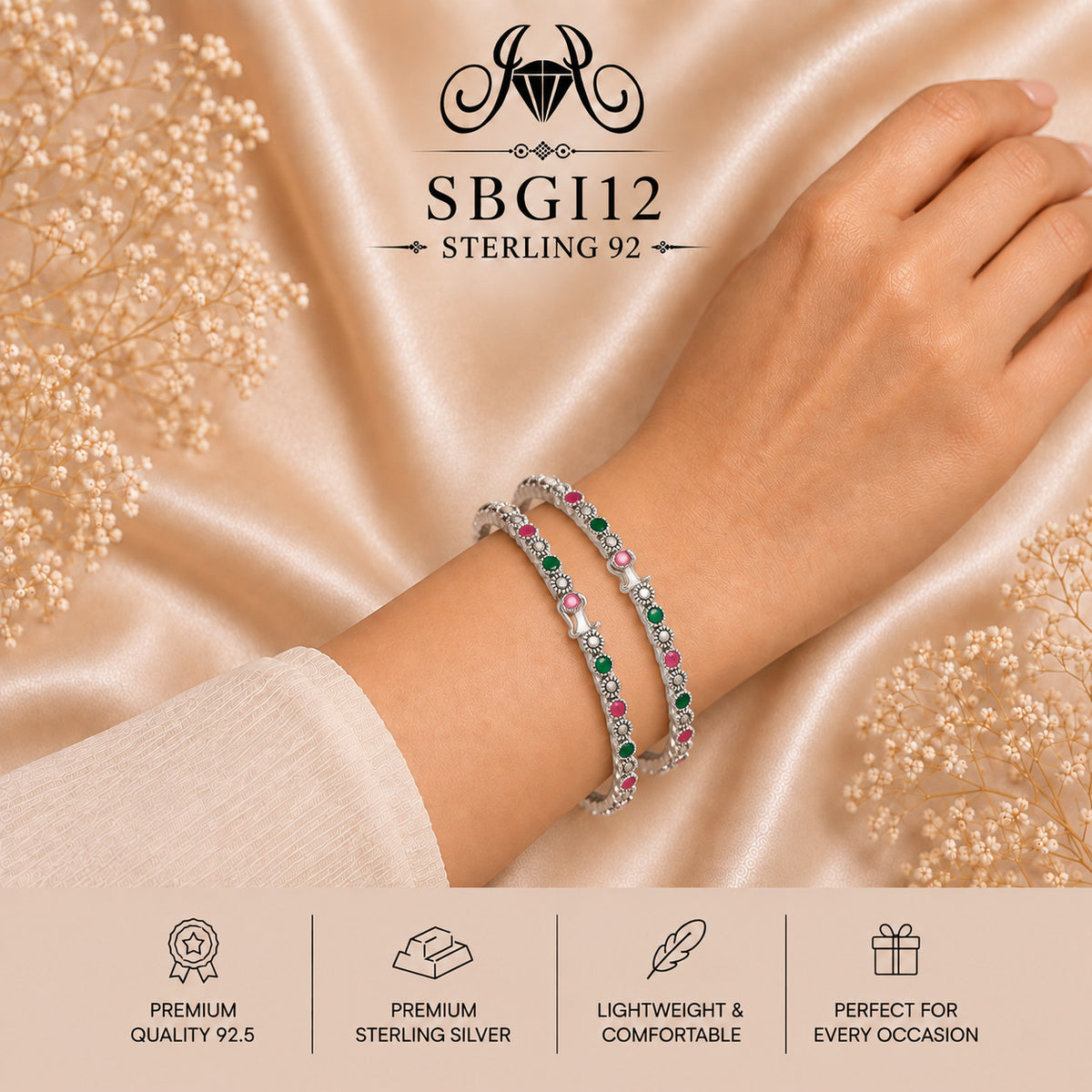 SBGI12 Sterling Silver Bangles wearing